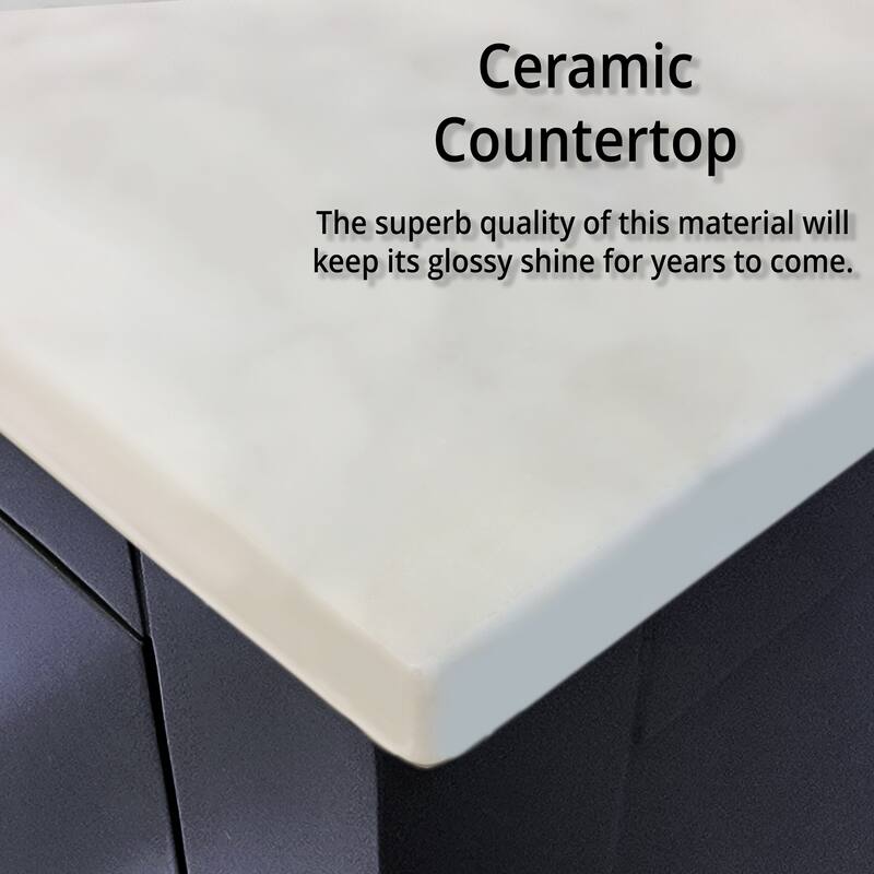 Volez Bath Vanity, White Ceramic Top and Mirror