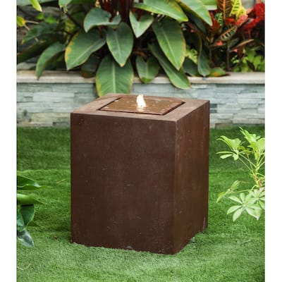 Tulum Rustic Brown Square 20-inch Bubbler Outdoor Fountain with LED Light by Havenside Home - 20.1" H x 15.9" W x 15.9" D