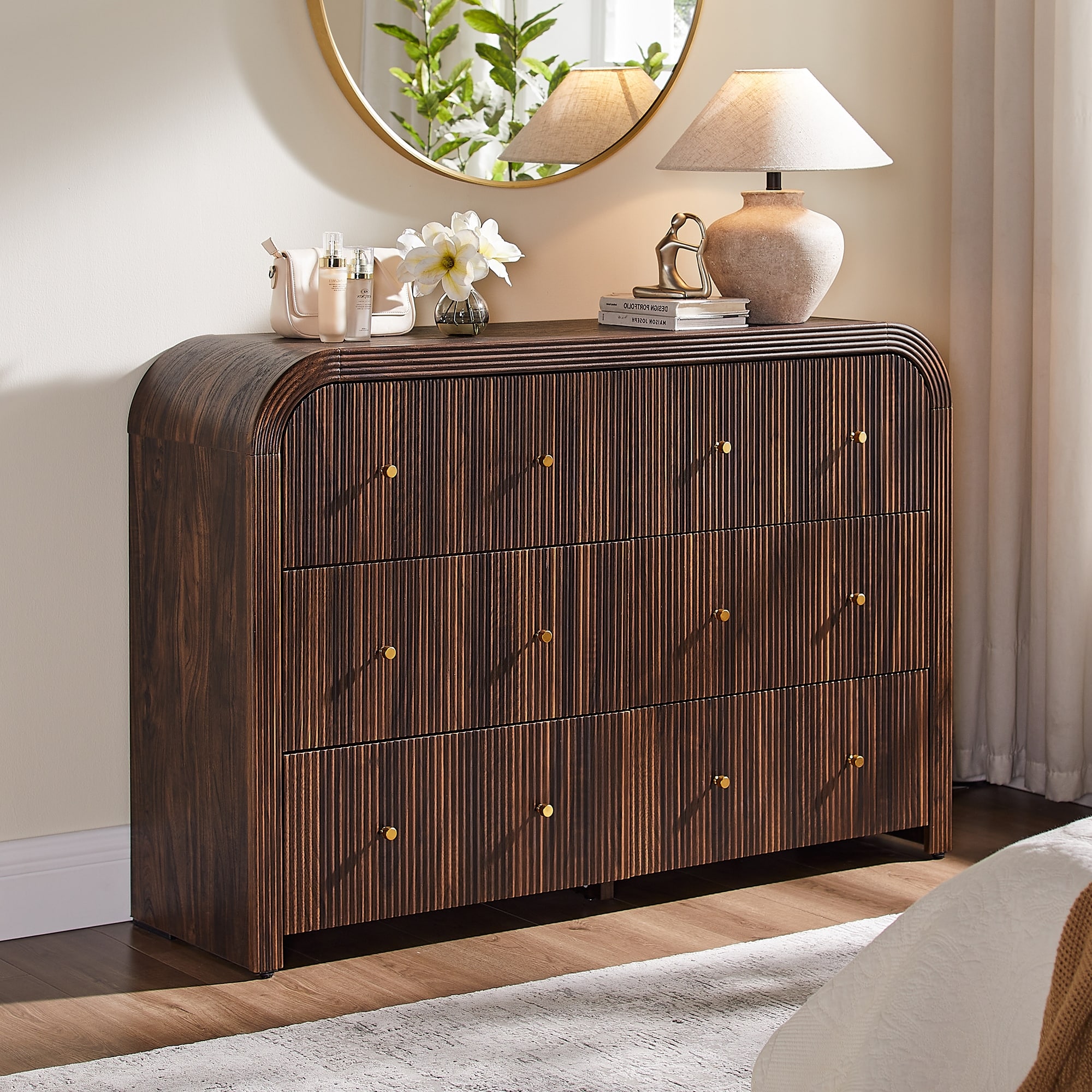 Modern Fluted 6 Drawers Dresser, Wood Chest of Drawers for Bedroom