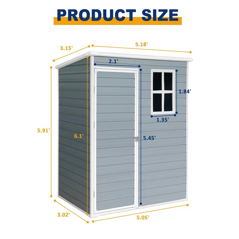 5ft x 3ft Resin Outdoor Storage Shed Plastic Garden Sheds with Floor and Lockable Door for Backyard, Lawn