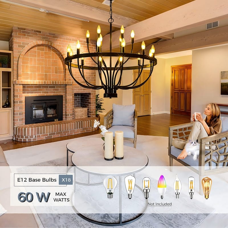 Classic Wagon Wheel Chandelier - Adjustable Rustic Ceiling Light with Matte Black Finish