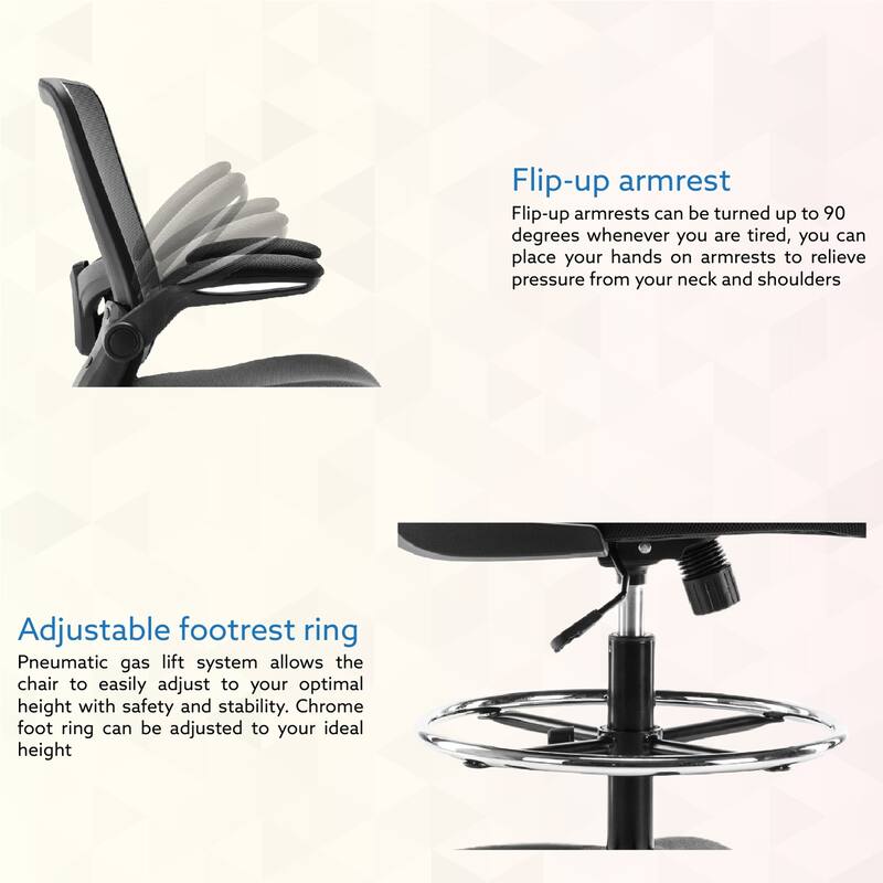 Serena Ergonomic Mesh Drafting Chair - Adjustable, Breathable Mesh, Lumbar Support, Ergonomic and Height Adjustable Flip-Top