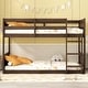 preview thumbnail 2 of 20, Twin over Twin Floor Bunk Bed with Panelled Headboard,Footboard,Safety Guardrails and Built-In Ladder Antique Dark Oak