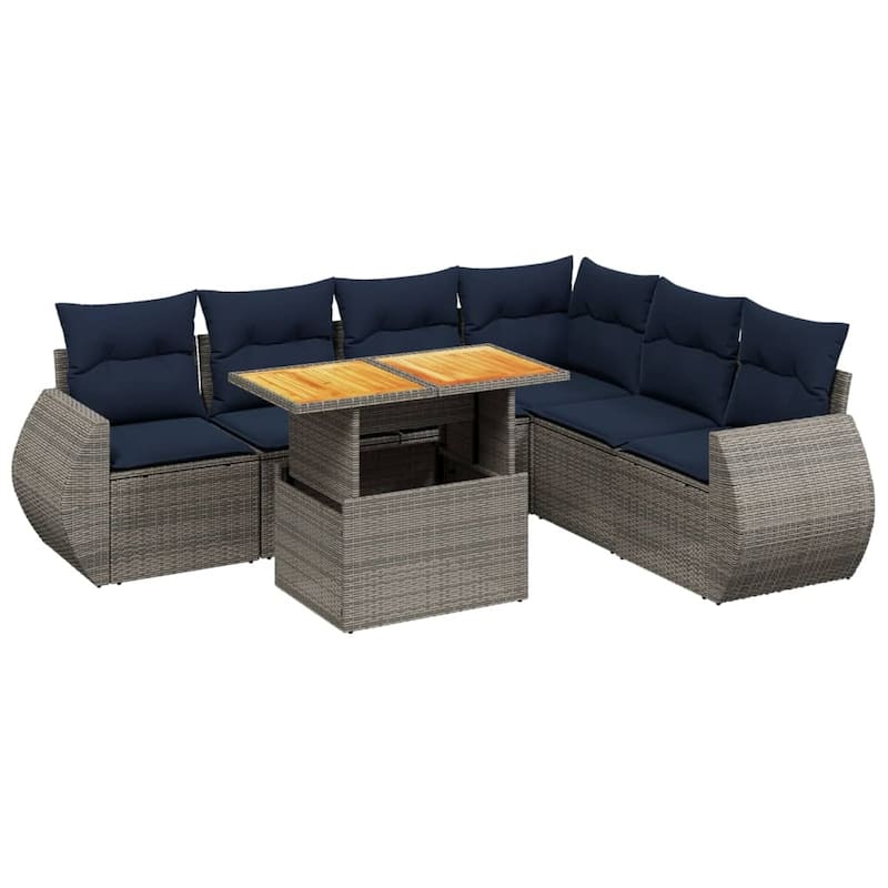 vidaXL Patio Sofa Set with Cushions Outdoor Furniture 7 Piece Poly Rattan - 24.4 x 24.4 x 27.2