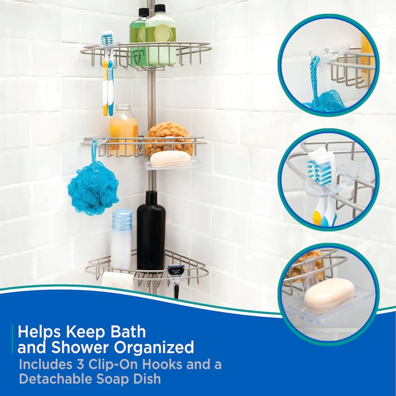 Kenney 3-Tier Spring Tension Adjustable Shower Corner Pole Caddy - Satin Nickel