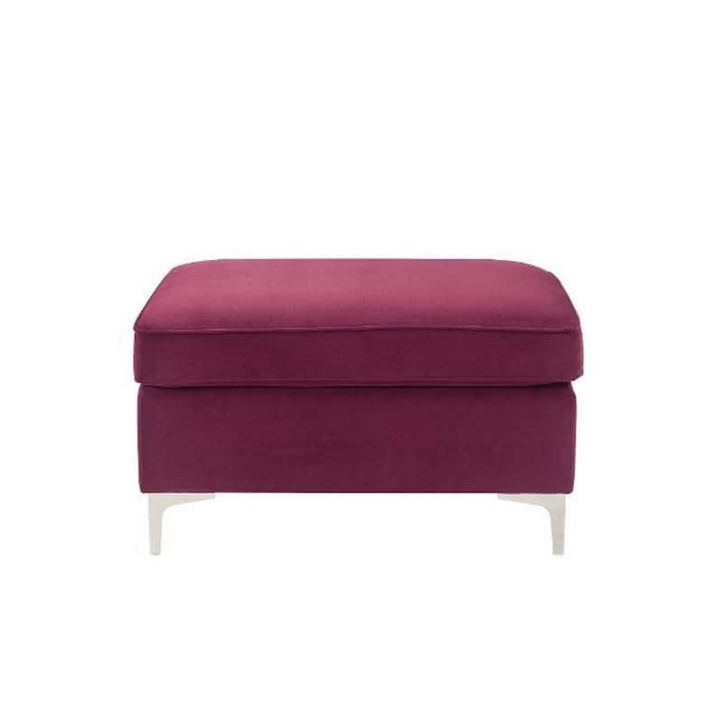 Ottoman with Velvet Upholstery and Metal Legs, Red
