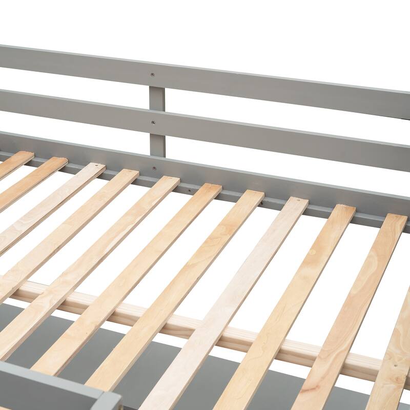 Gray Full Loft Bed with Built-In Desk and Shelves, Sturdy Pine Wood Frame