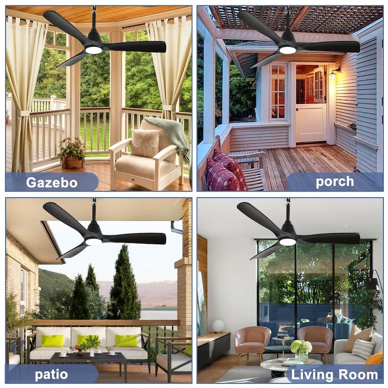 Waterproof Outdoor Ceiling Fan with Light: Plug-in Hanging Fan, Remote App Control, 3CCT, 6-Speed