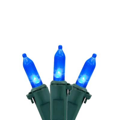 100 Blue LED Mini Christmas Lights 33 ft Green Wire - 33'