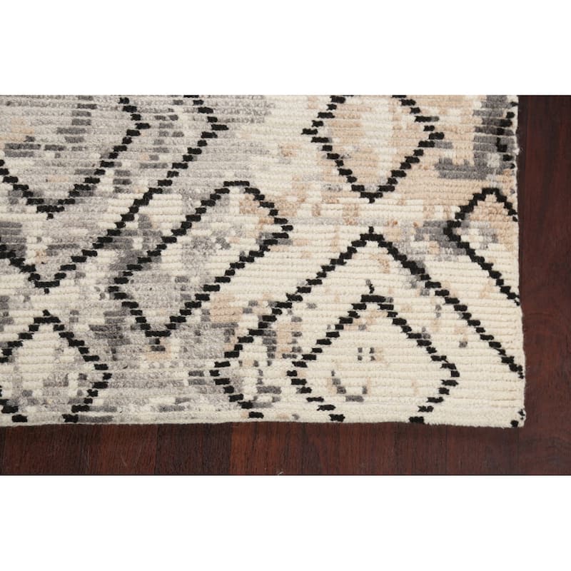 Modern Geometric Moroccan Oriental Area Rug Handmade Wool Carpet - 5'4" x 7'5"