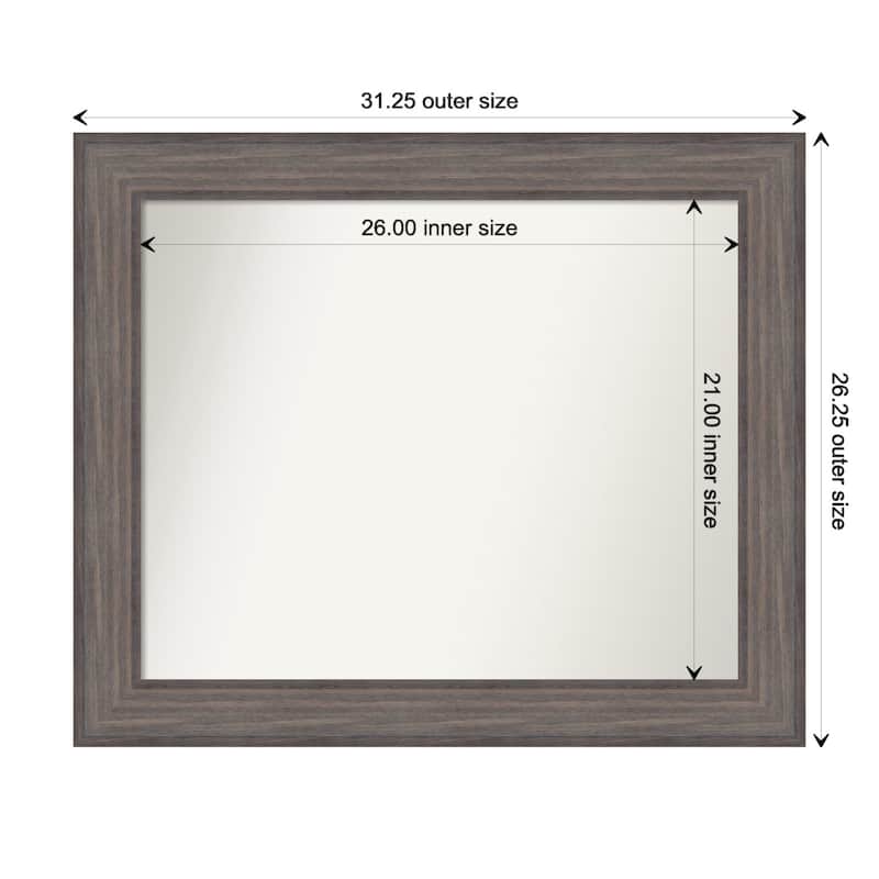 Country Barnwood Framed Non-Beveled Custom Wall Mirror, Bathroom Vanity Mirror - Outer Size: 31.25 x 26.25