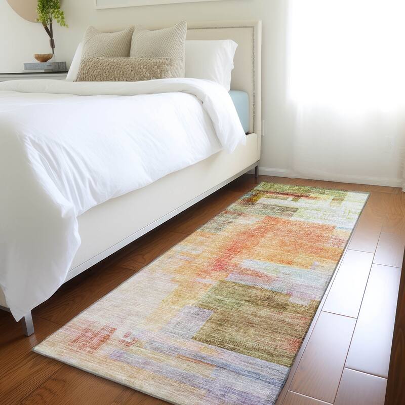 Machine Washable Indoor/ Outdoor Contemporary Abstract Chantille Rug - Coral - 2'3" x 7'6"
