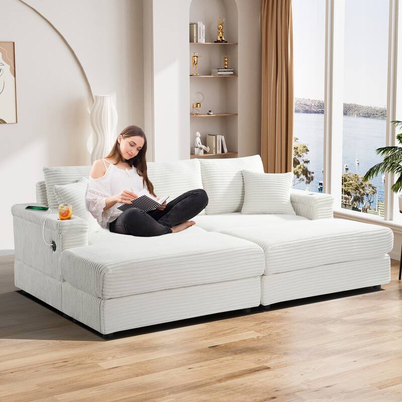 Ouyessir Upholstered Deep Seat Single Sofa with Ottoman for Living Room