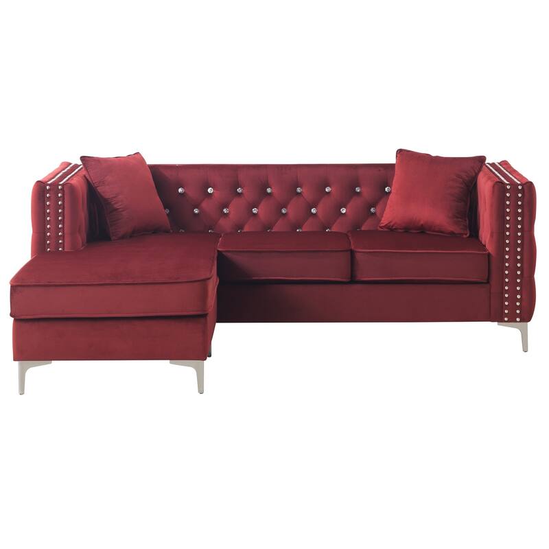 Paige 87 in. Velvet L-Shape 3-Seater Sofa with 2-Throw Pillow - 87"L x 64"W x 30"H