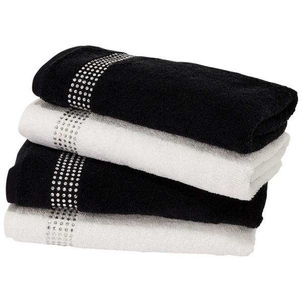 Sparkles Home Stripe Rhinestone Hand Towel (Set of 2) - Bed 
