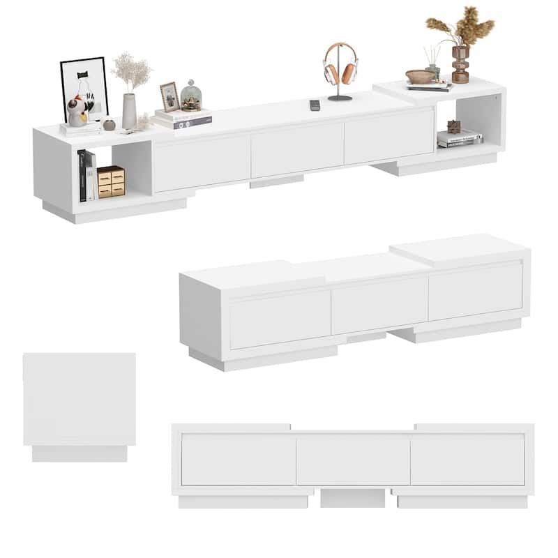 Modern Style Extendable TV Stand with 3Drawer White/Black 65.4"-106.3"