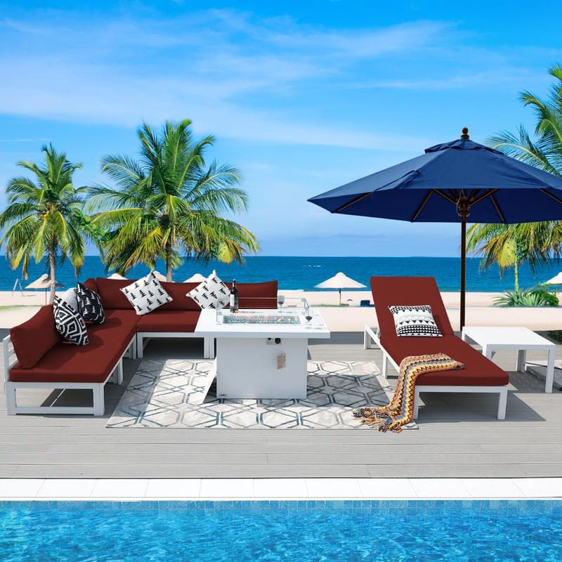 FINCATI White Aluminum Modern Patio Furniture Sectional Sofa Set with Cushion