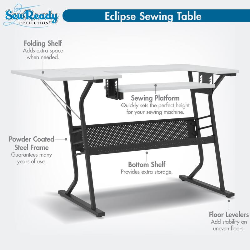 Sew Ready Eclipse Sewing Crafting Office Table with Folding Top and Adjustable Platform