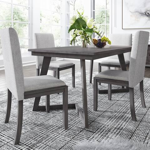 Nestfair 5-Piece Grey Dining Set with 4 Linen Chairs
