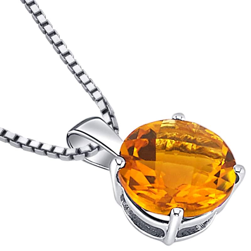 14k White Gold 1.7 ct Citrine Pendant Necklace