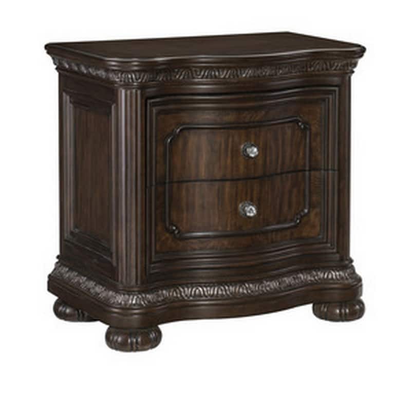 Joni 31 Inch Nightstand, Bow Front 2 Drawers, USB Port, Dark Cherry Brown