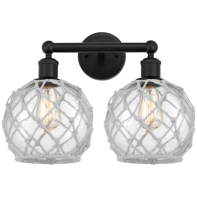 Innovations Lighting 616-2W-13-17 Farmhouse Rope Vanity Farmhouse Rope - Matte Black / Clear Glass with White Rope