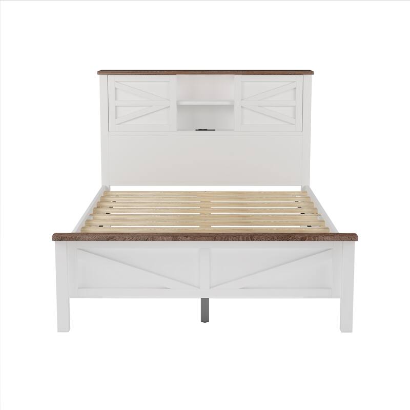 Rustic Wood Bed with Charging Station