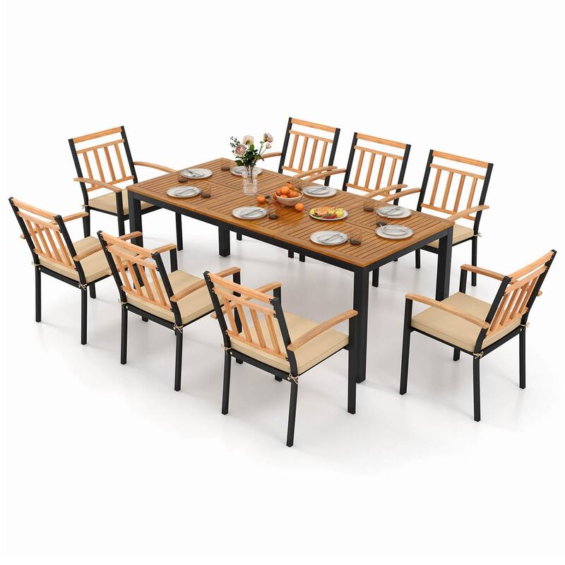 Costway 9 PCS Outdoor Dining Table & Chairs Set Table with Acacia Wood - See Details