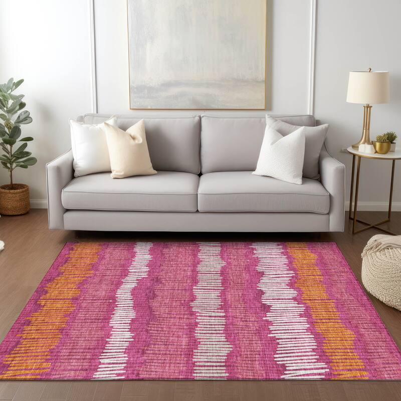 Machine Washable Indoor/ Outdoor Chantille Abstract Stripe Rug