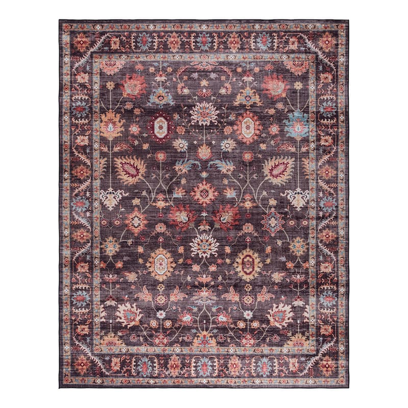 Gertmenian Crystal Print Washable Digital Printed Flat Pile Polyester Slip Resistant Area Rug Collection - 8' 9" x 13' 1" - Cullen Brown
