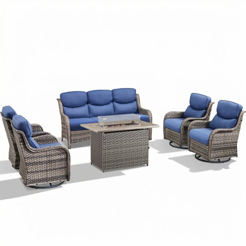 Pocassy Outdoor Fire Pit Sofa Swivel Chairs Ottoman Furniture Set