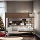 preview thumbnail 1 of 17, Stylish & Simple Queen over Queen Bunk Bed with Storage Cabinets, 2 Standard Plug Outlets & 2 USB Ports Antique Wood