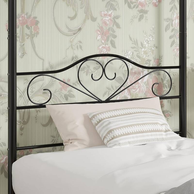 VECELO Twin Canopy Bed Frame with Headboard and Footboard, Metal Four Posters Design, Platform with Steel Slats Support