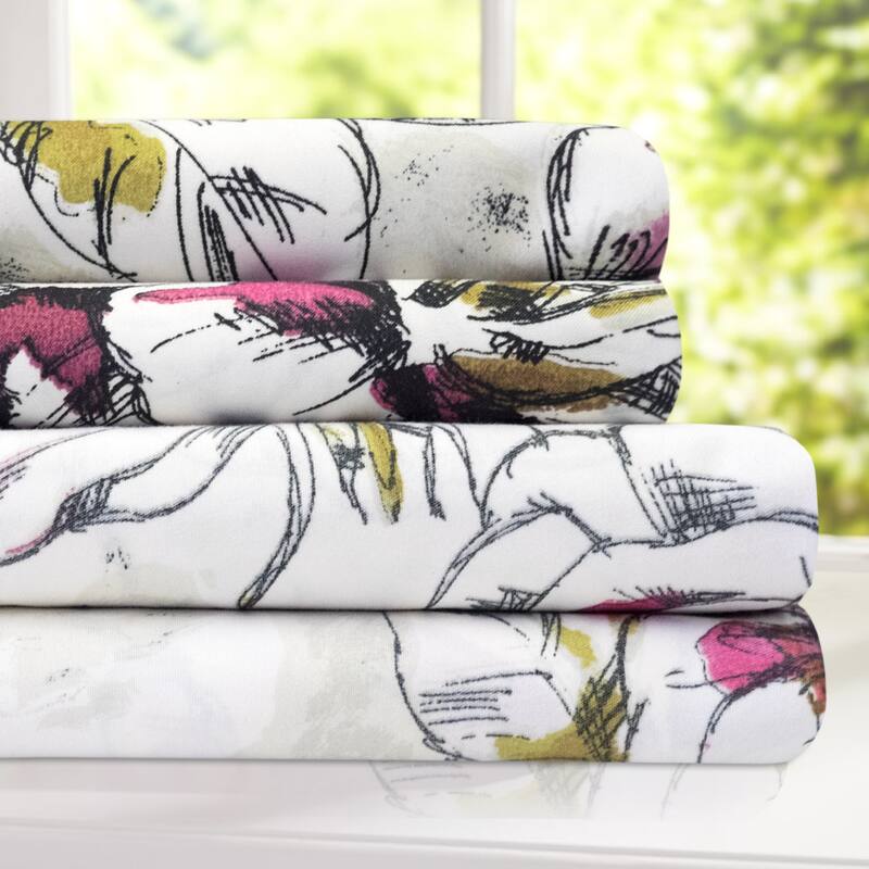 Sweet Home Collection Dolce 4 Piece Printed Sheet Set, Double Brushed Microfiber