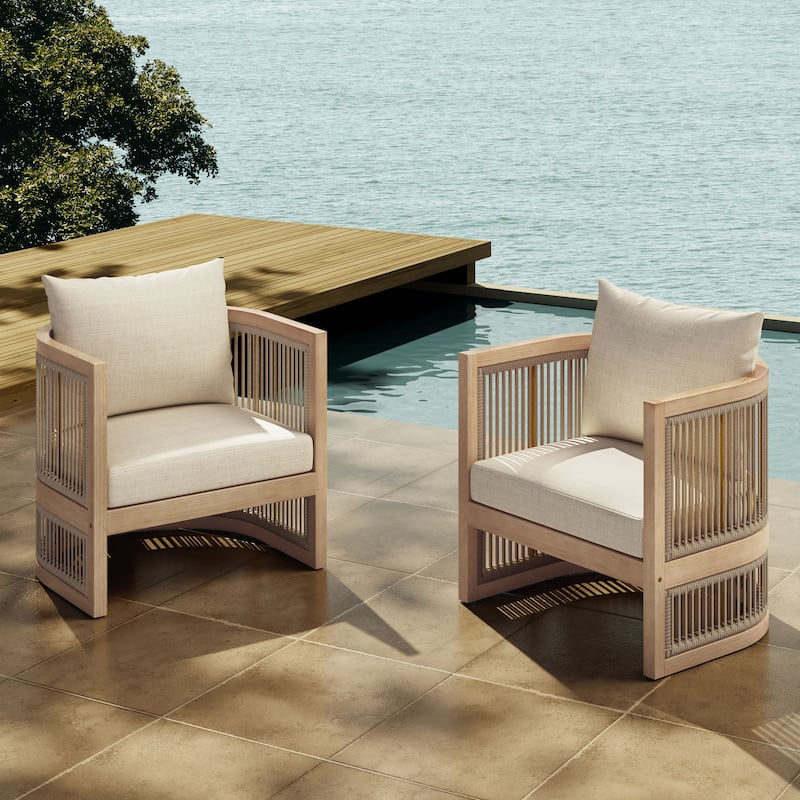 Christopher Knight Home- Xanthe Acacia Wood Patio Rope Club Chair - 2 Piece - Light Teak+Beige Rope+Beige Cushion