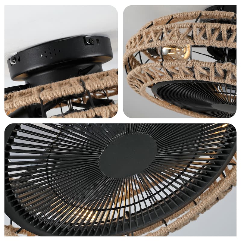 Vintage Rope Ceiling Fan with Light,NOT Included Bulbs