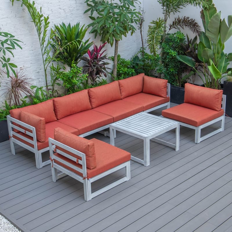 Chelsea 7-piece Aluminum Outdoor Modular Sectional Sofa Set with 55,000 BTU Gas Fire Pit Table and All-Weather Cushions