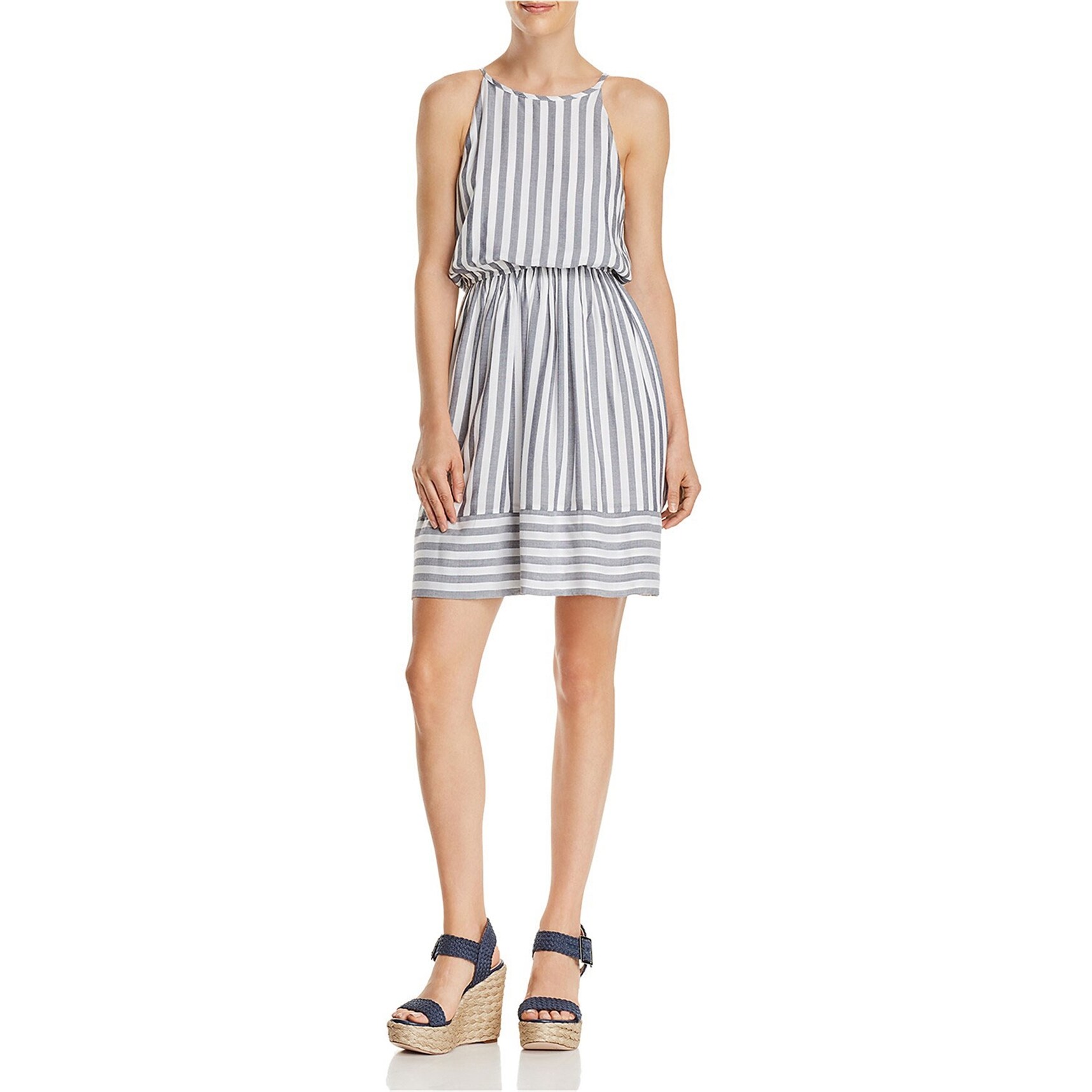 Aqua Womens Striped Fit & Flare Dress,, Blue, Small - Overstock - 41853974