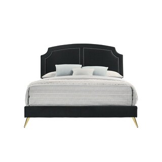 Black Velvet Queen Bed with Gold Accents - Bed Bath & Beyond - 40614454