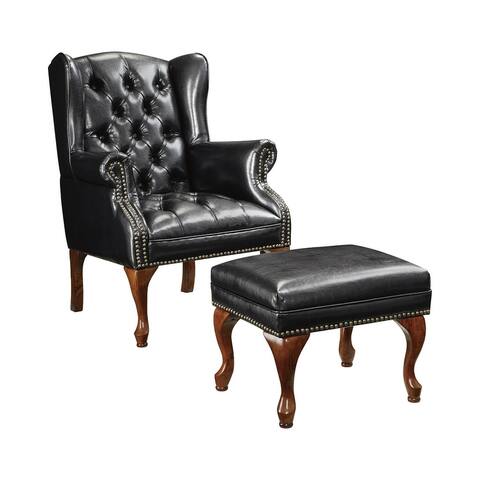 Butto Tufted Accent Chair with Ottoman in Black