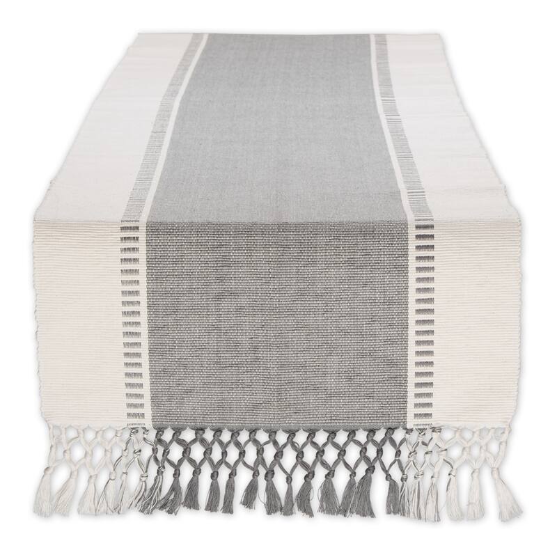 DII Dobby Striped Fringe Ribbed Table Runner - 13x108" - Cool Grey