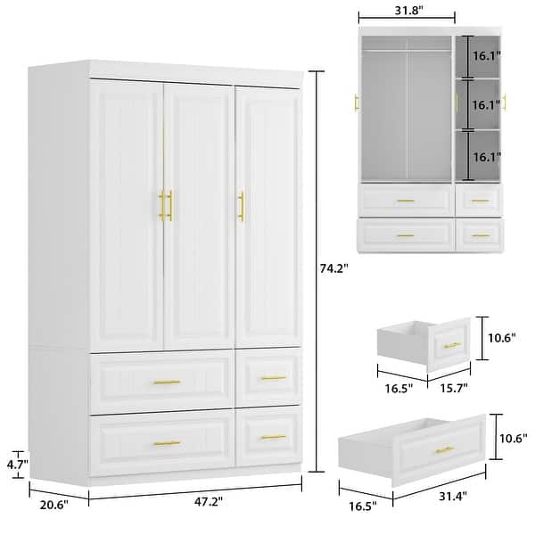 dimension image slide 0 of 3, Modern Freestanding Wardrobe Armoire Closet Large Storage Cabinet