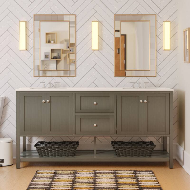 KitchenBathCollection Lakeshore 72" Double Bathroom Vanity with Engineered White Top