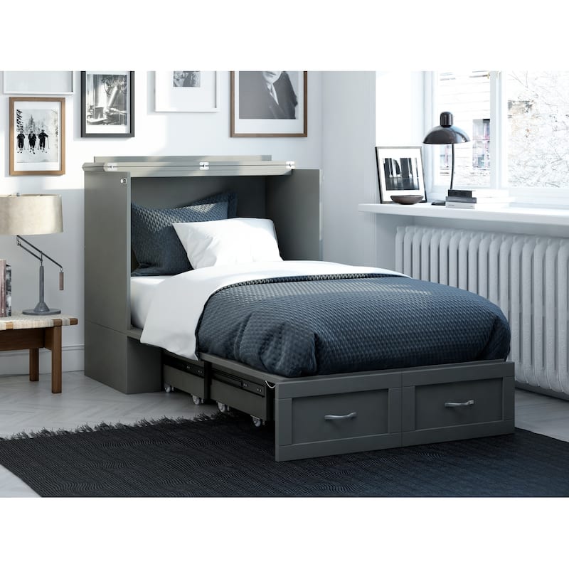 Hamilton Murphy Bed Chest with Storage Drawer and Built-In Charger - Grey - Twin XL