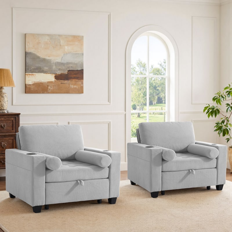2 Set Convertible Adjustable Lounge 3-in-1 Pull-Out Sleeper Chair Bed