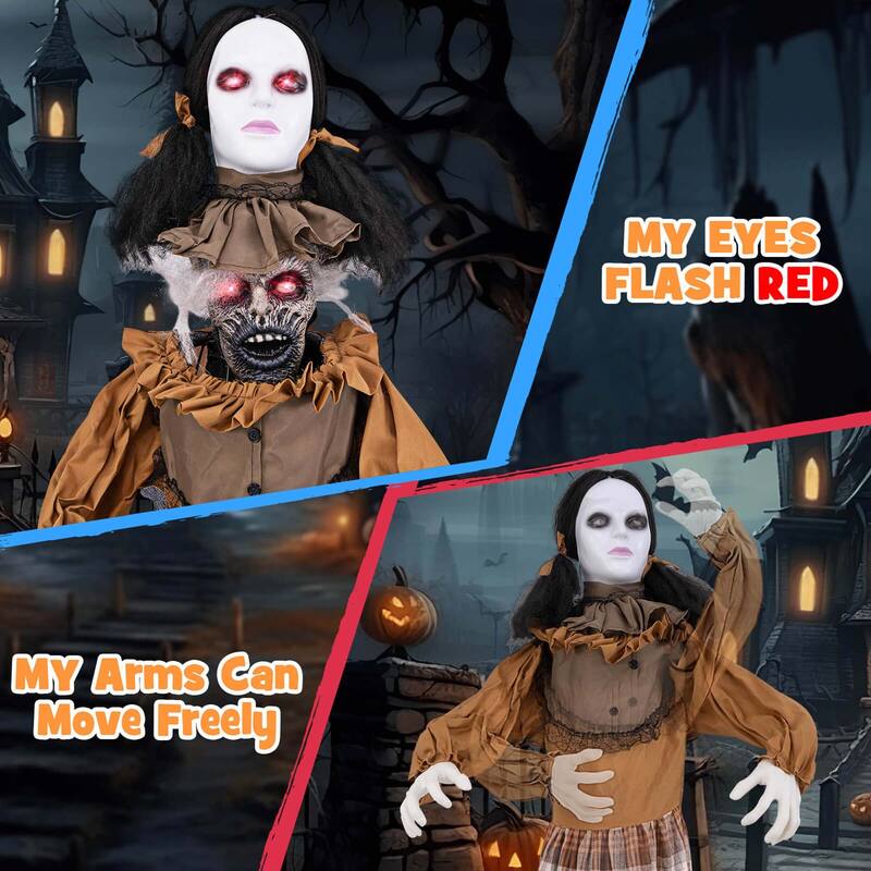 Costway Halloween Animatronics with Red Light Up Eyes Motion & Sound - See Details