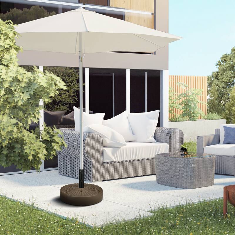 64 lbs. Patio Umbrella Base with Steel Umbrella Holder, Round Umbrella Stand for 1.5" or 2" Umbrella Poles, Brown