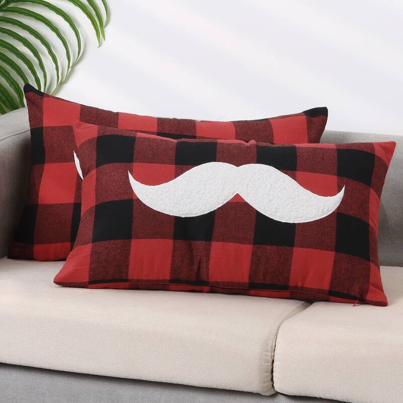Pack of 2 Plaid Print Throw Pillow Covers, Farmhouse Cushion Covers - Beard - 12 x 20 Inch