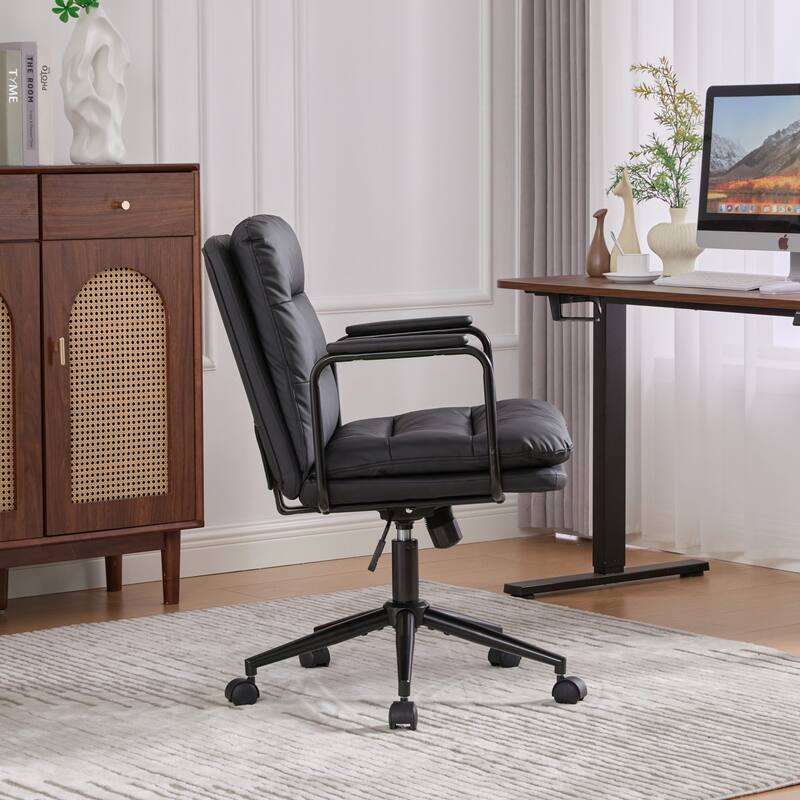 Office Chair,Mid Back Home Office Desk Task Chair with Wheels and Arms Ergonomic PU Leather Computer Rolling Swivel Chair