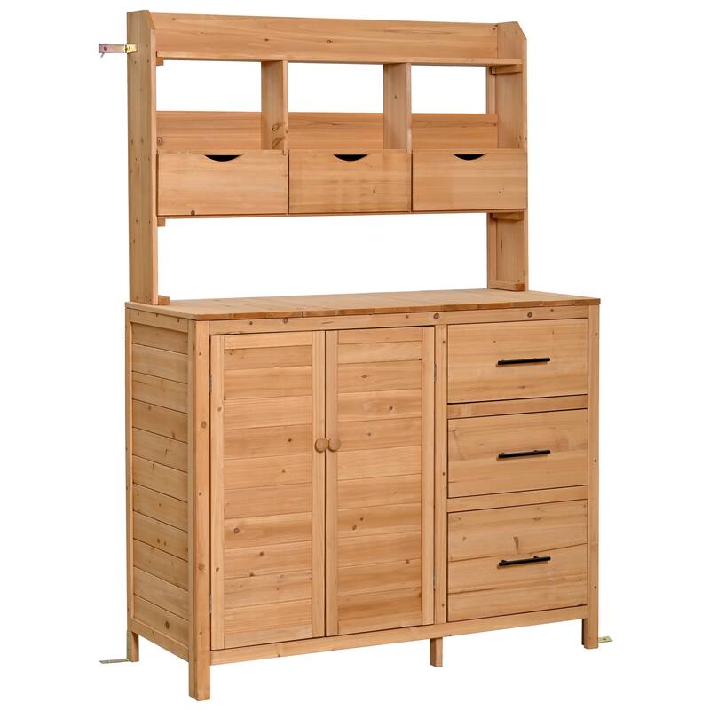 Roomfitters Garden Potting Bench with Storage Hutch, Outdoor Potting Table with 6 Drawers and Cabinets, Shelves